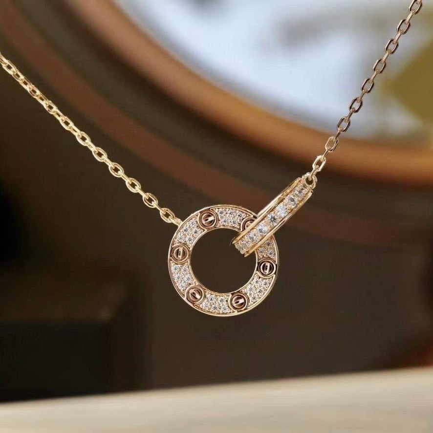 ??Loco?¡¥LOVE 7.6MM NECKLACE ROSE GOLD AND SILVER  FULL DIAMOND