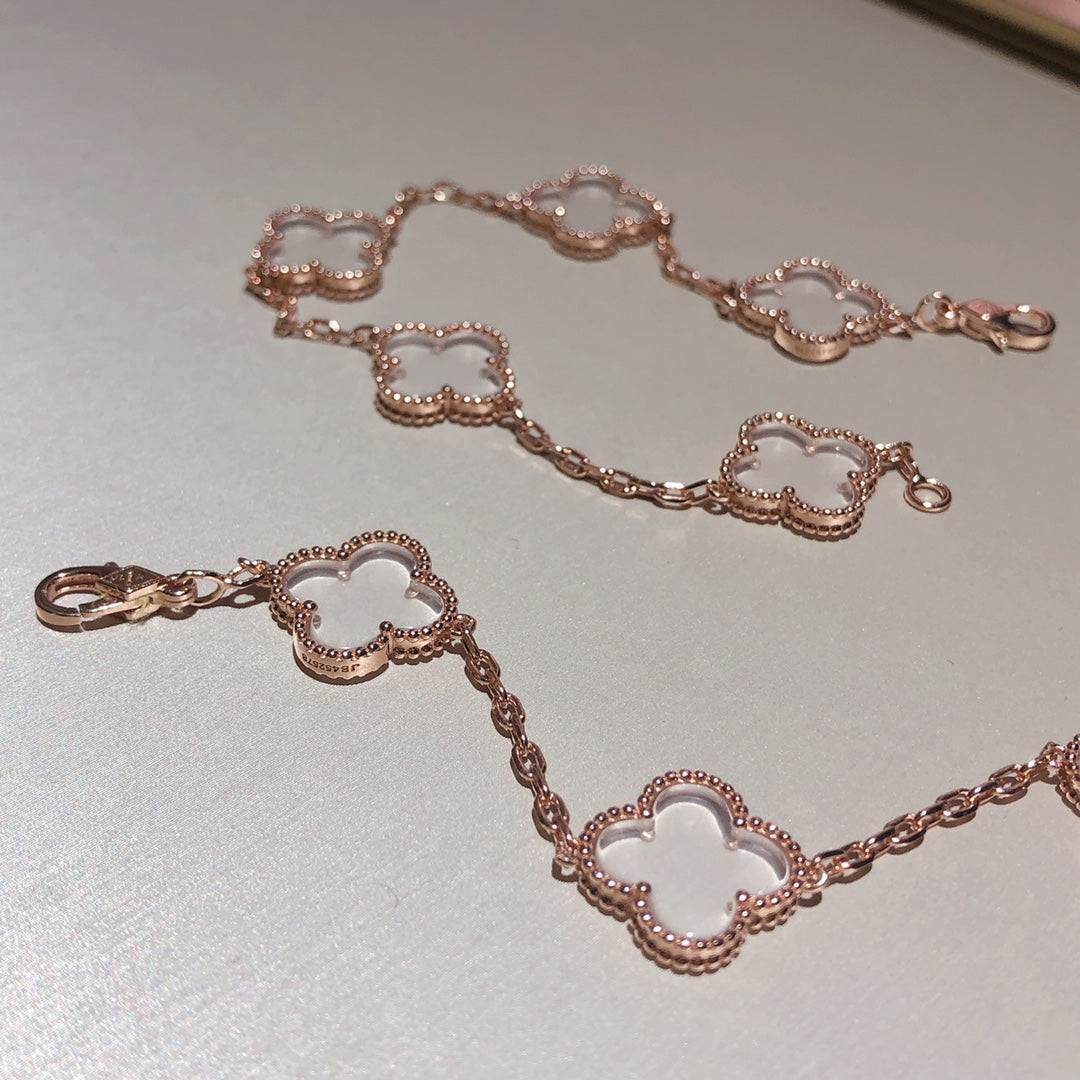 [Moco jewelrys]CLOVER 5 MOTIF ROCK CRYSTAL BRACELET