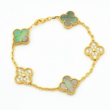 [Moco jewelrys] CLOVER 5 MOTIF GRAY MOP BRACELET COLLECTION