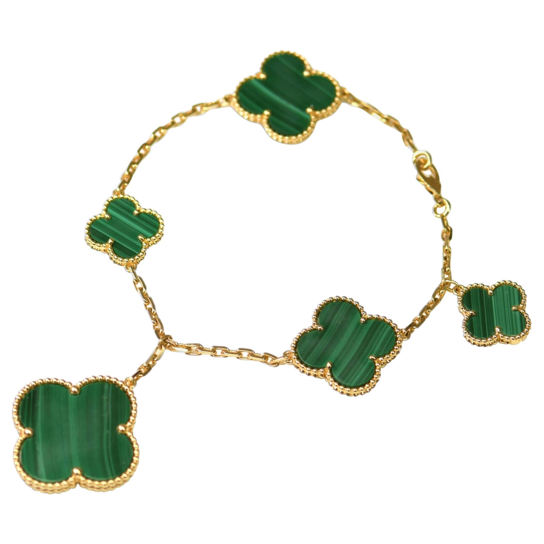 ??Loco?¡¥MAGIC CLOVER MALACHITE GOLD BRACELET 5 MOTIFS