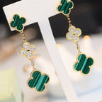 ??Loco?¡¥CLOVER EARRINGS GOLD MALACHITE DIAMOND 3 MOTIF