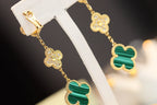 ??Loco?¡¥CLOVER EARRINGS GOLD MALACHITE DIAMOND 3 MOTIF