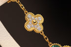 ??Loco?¡¥CLOVER EARRINGS GOLD MALACHITE DIAMOND 3 MOTIF