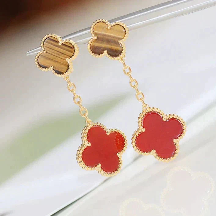 ??Loco?¡¥CLOVER  2 MOTIF  TIGER EYE CARNELIAN EARRINGS