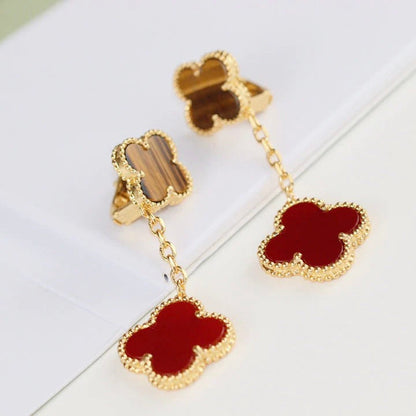 [moco jewelrys]CLOVER  2 MOTIF  TIGER EYE CARNELIAN EARRINGS