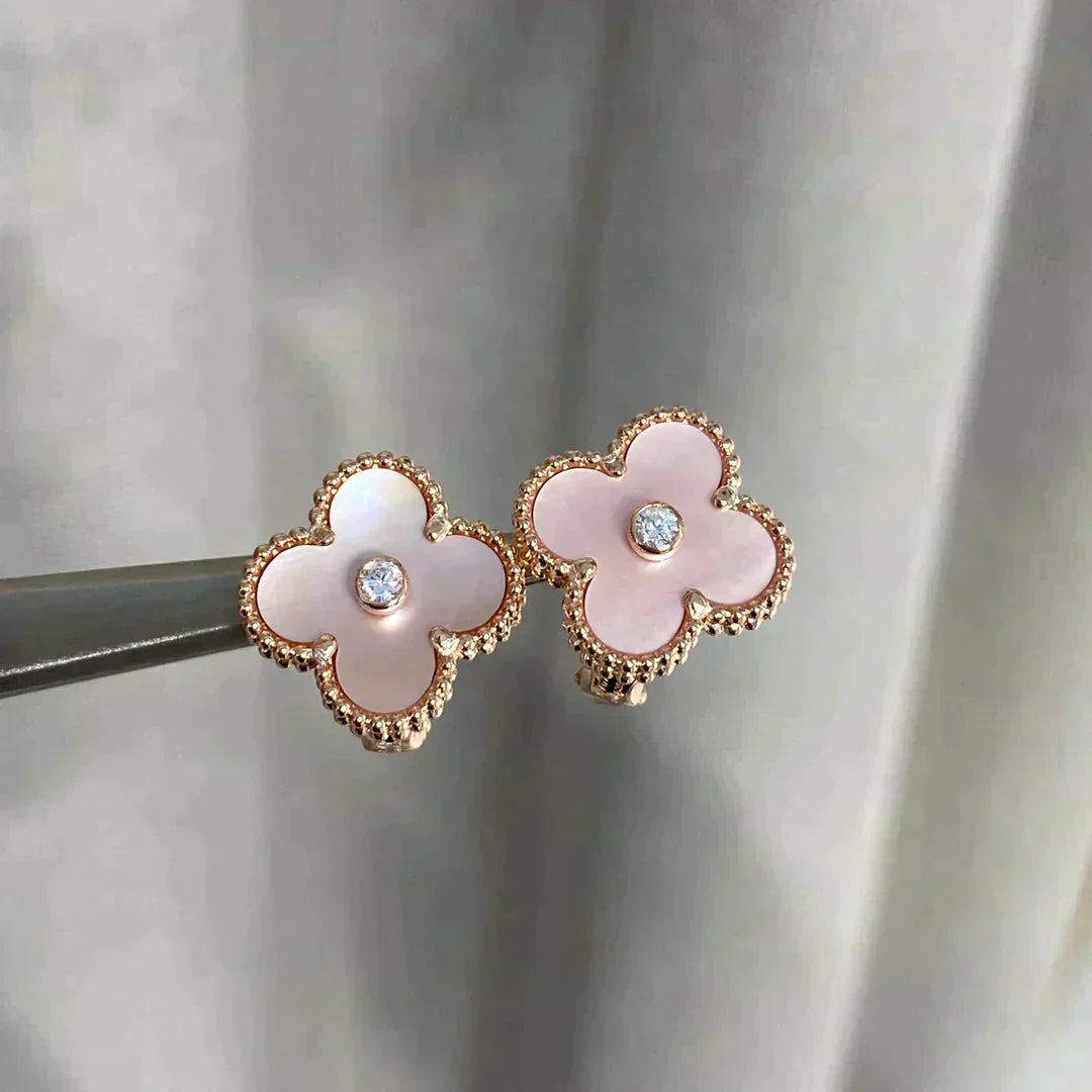??Loco?¡¥CLOVER MEDIUM 1 MOTIFS  PINK MOP DIAMOND EARRINGS