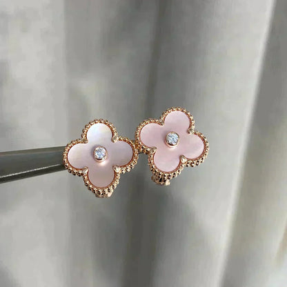 [moco jewelrys]CLOVER MEDIUM 1 MOTIFS PINK POP DIAMOND EARRINGS
