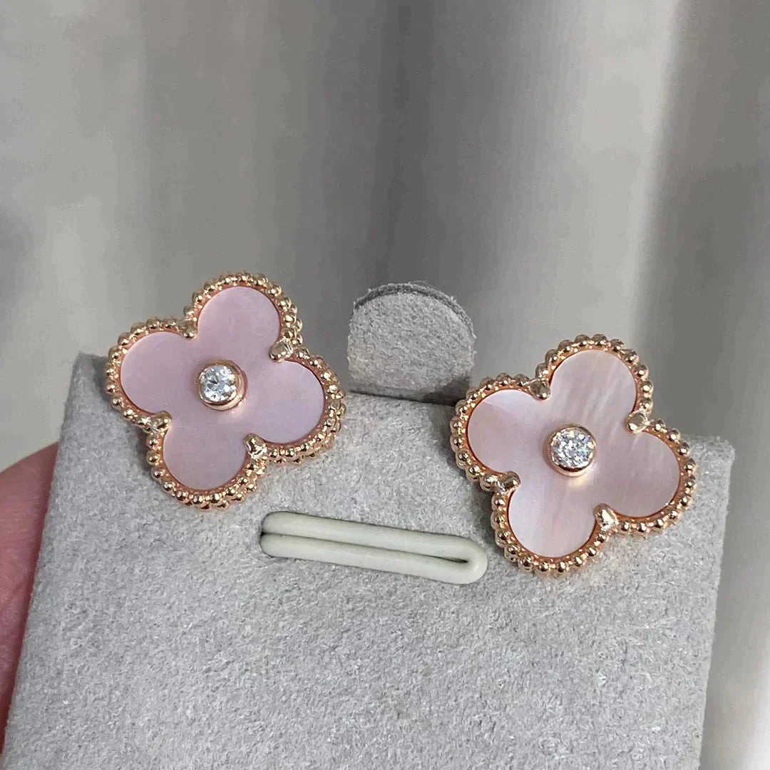 ??Loco?¡¥CLOVER MEDIUM 1 MOTIFS  PINK MOP DIAMOND EARRINGS