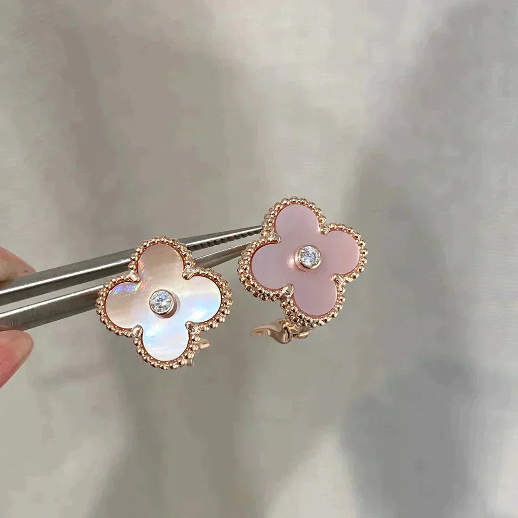??Loco?¡¥CLOVER MEDIUM 1 MOTIFS  PINK MOP DIAMOND EARRINGS