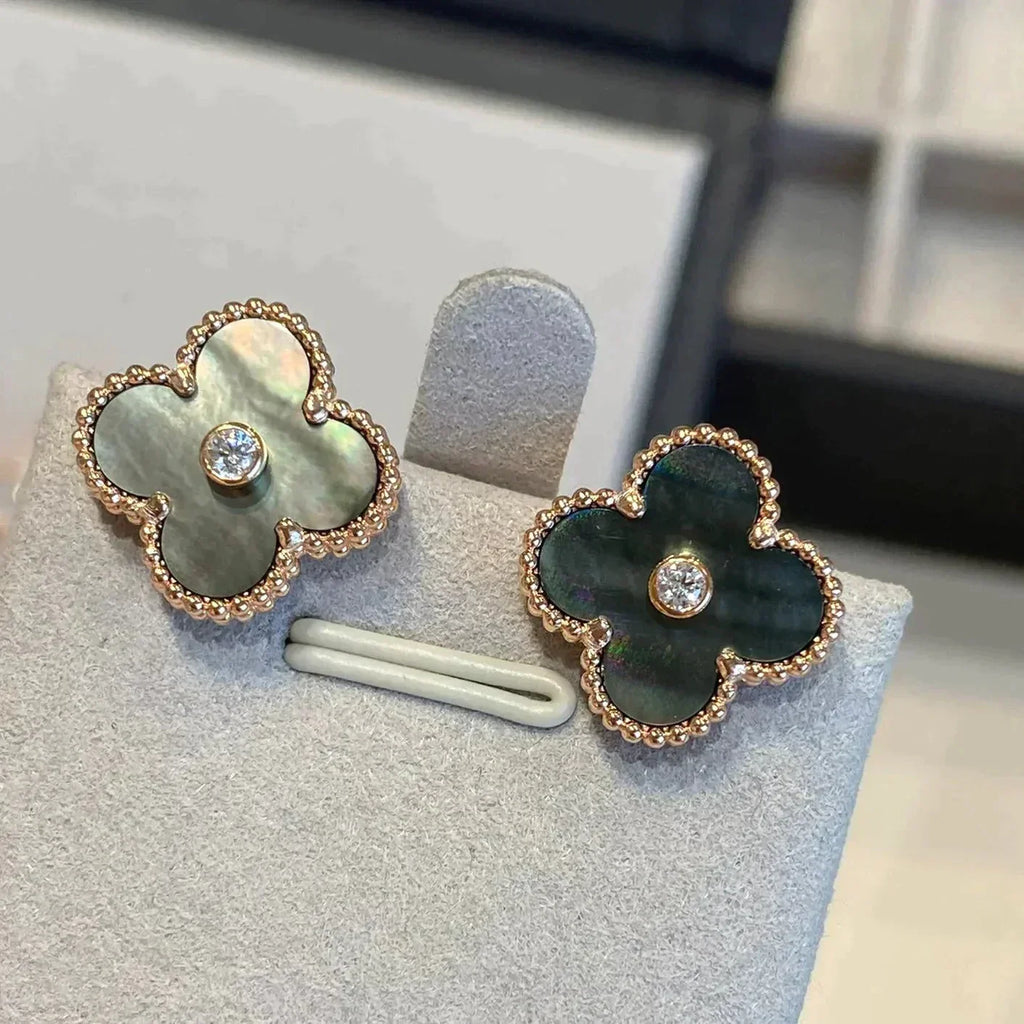 ??Loco?¡¥CLOVER MEDIUM 1 MOTIFS GRAY MOP  DIAMOND EARRINGS