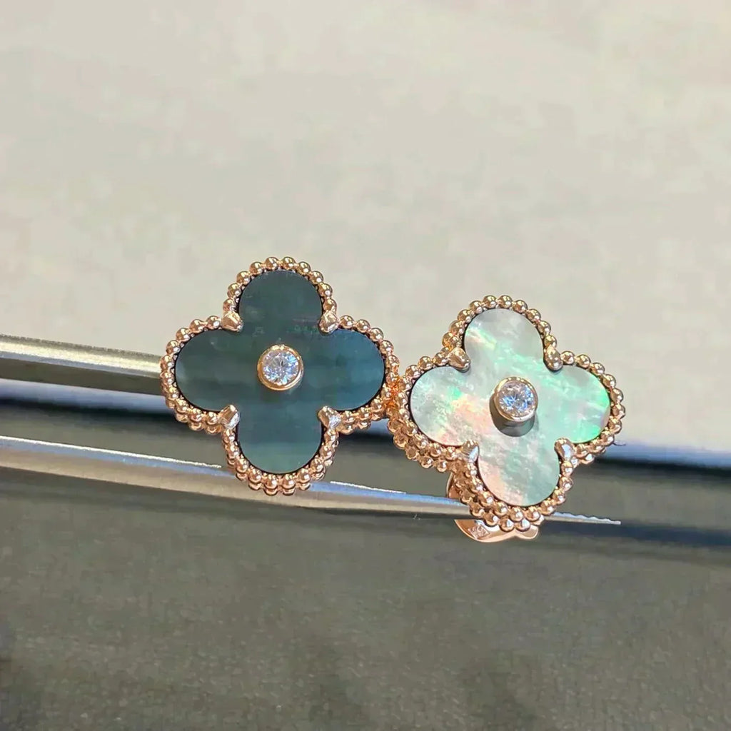 ??Loco?¡¥CLOVER MEDIUM 1 MOTIFS GRAY MOP  DIAMOND EARRINGS