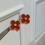 ??Loco?¡¥CLOVER MEDIUM 1 MOTIFS CARNELIAN  DIAMOND earrings