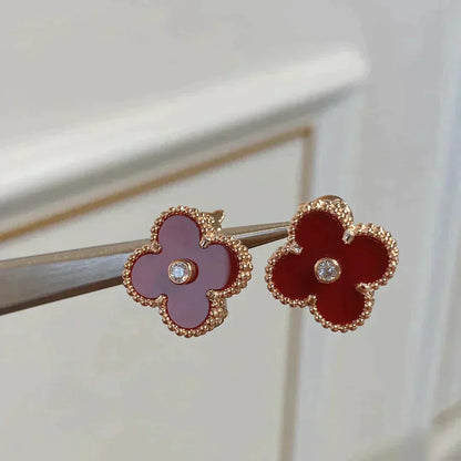 [moco jewelrys]CLOVER MEDIUM 1 MOTIFS CARNELIAN  DIAMOND earrings