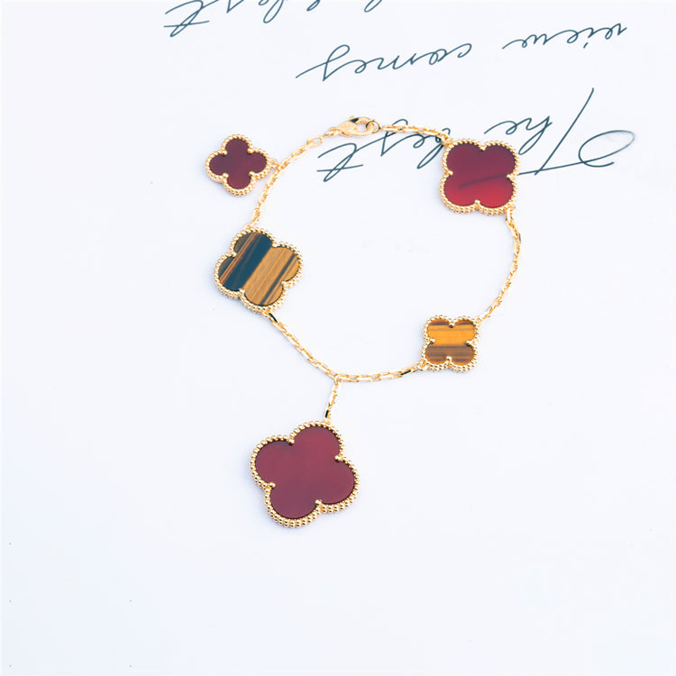 ??Loco?¡¥CLOVER BRACELET 5 MOTIFS CARNELIAN TIGER EYE