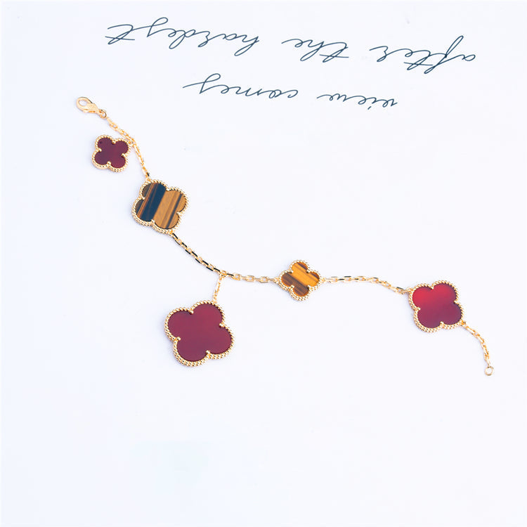 ??Loco?¡¥CLOVER BRACELET 5 MOTIFS CARNELIAN TIGER EYE
