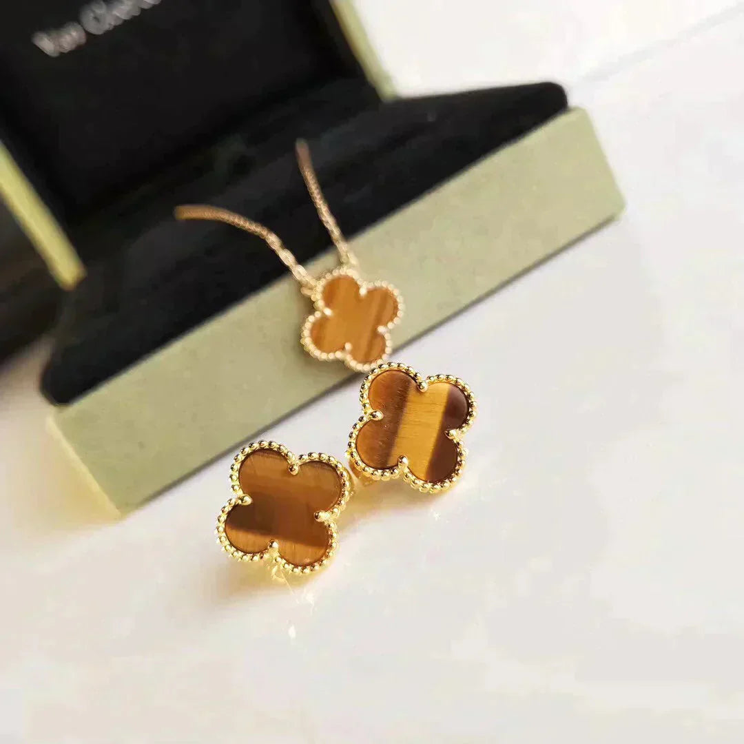 [moco jewelrys]CLOVER MEDIUM 1 MOTIFS TIGER EYE OHRRINGE