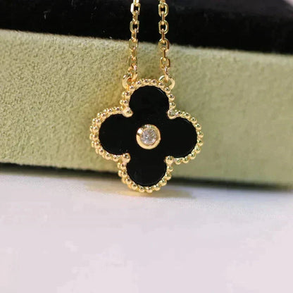 [moco jewellerys]クローバー 15mm ダイヤモンド オニキス ネックレス