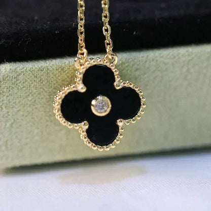 [moco jewellerys]クローバー 15mm ダイヤモンド オニキス ネックレス