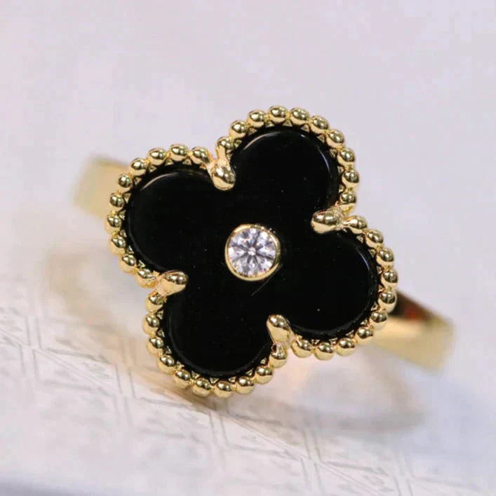 [moco jewelrys]CLOVER ONYX RING GOLD DIAMOND