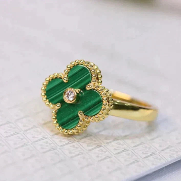 ??Loco?¡¥CLOVER MALACHITE RING GOLD DIAMOND
