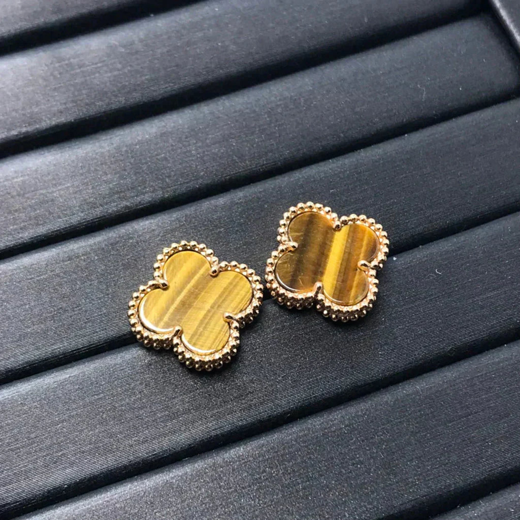 ??Loco?¡¥CLOVER MEDIUM 1 MOTIFS TIGER EYE EARRINGS