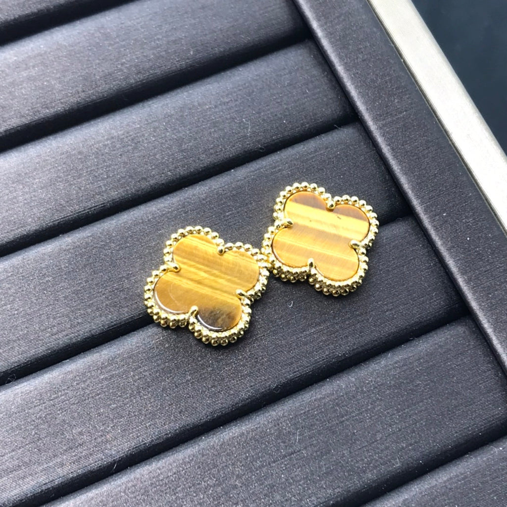 ??Loco?¡¥CLOVER MEDIUM 1 MOTIFS TIGER EYE EARRINGS