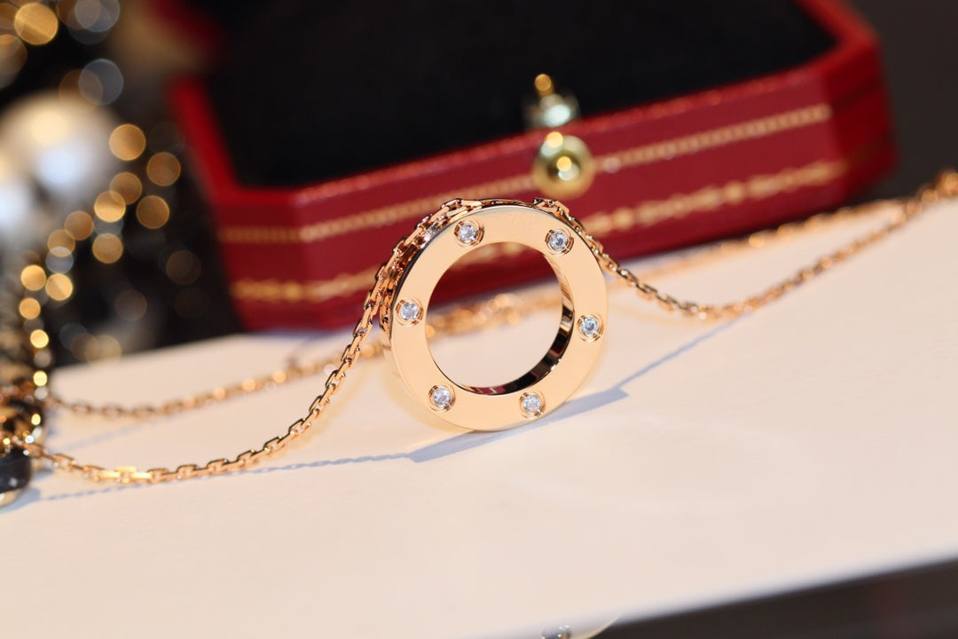 ??Loco?¡¥LOVE NECKLACE 16MM 6 DIAMONDS PINK GOLD