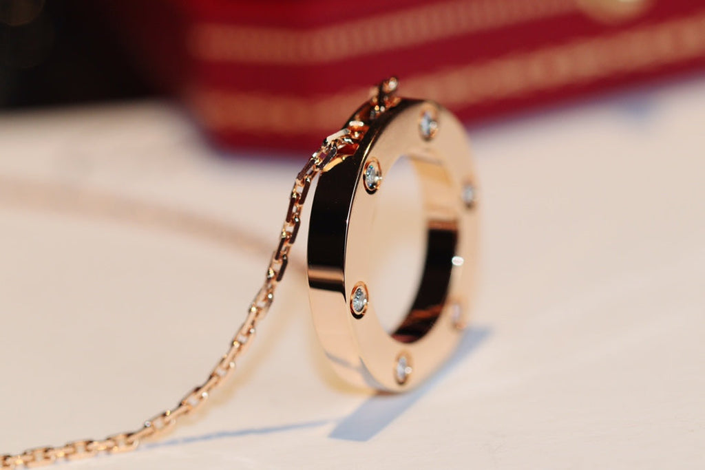 ??Loco?¡¥LOVE NECKLACE 16MM 6 DIAMONDS PINK GOLD