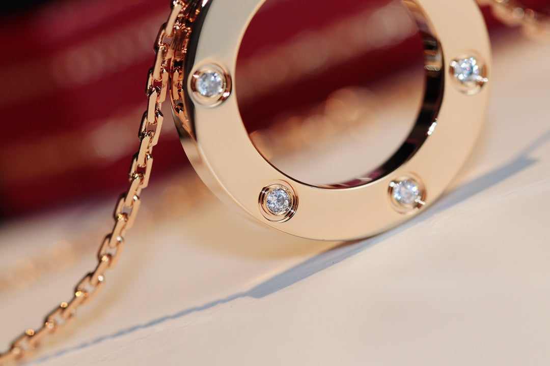 [moco jewelrys] Liebeskette, 16 mm, 6 Diamanten, Roségold
