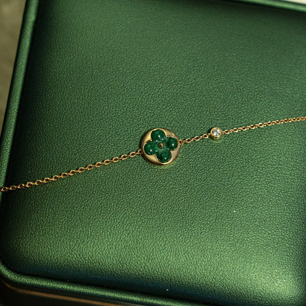 ??Loco?¡¥SUN MALACHITE 1 DIAMOND PINK GOLD BRACELET