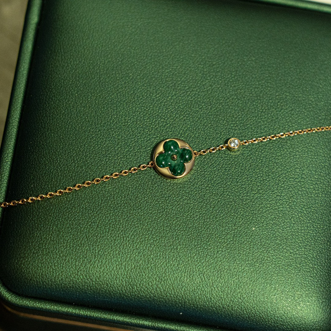 ??Loco?¡¥SUN MALACHITE 1 DIAMOND PINK GOLD BRACELET