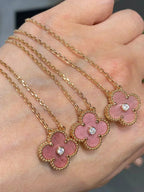 ??Loco?¡¥CLOVER 15MM DIAMOND RHODONITE NECKLACE
