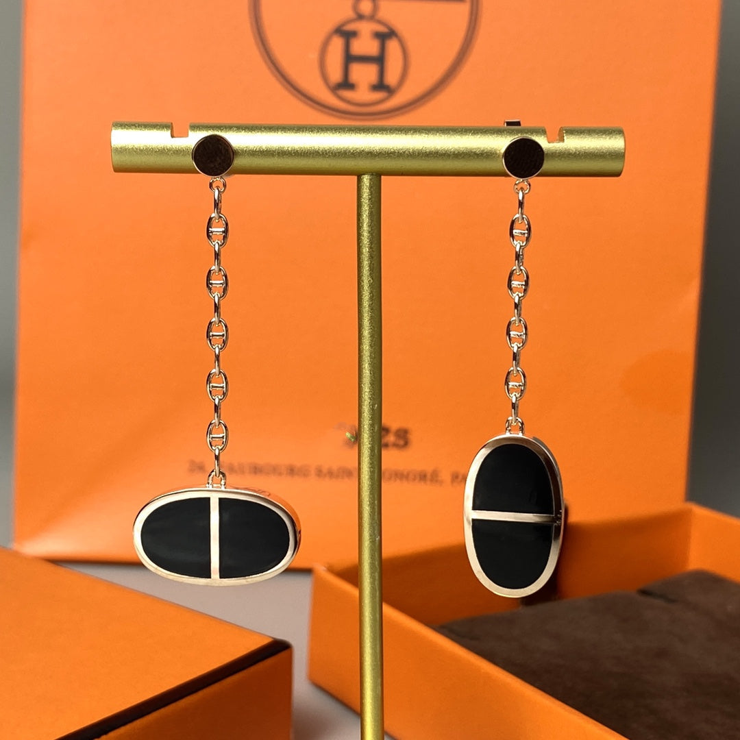 ??Loco?¡¥CHAINE VERSO BLACK CERAMIC EARRINGS