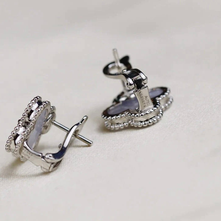 [moco jewelrys]CLOVER MEDIUM 1 MOTIFS  WHITE MOP EARRINGS SILVER