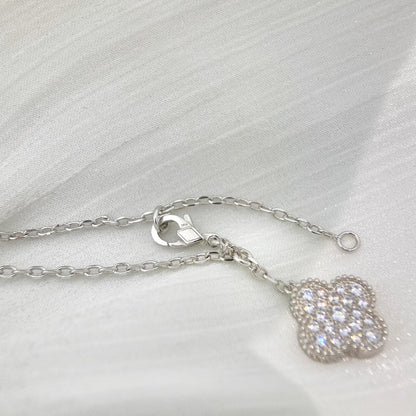 [moco jewelrys]CLOVER 5 MOTIFS SILVER DIAMONDS NECKLACE