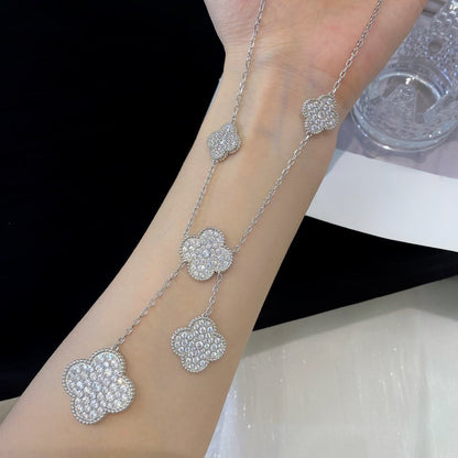 [moco jewelrys]CLOVER 5 MOTIFS SILVER DIAMONDS NECKLACE
