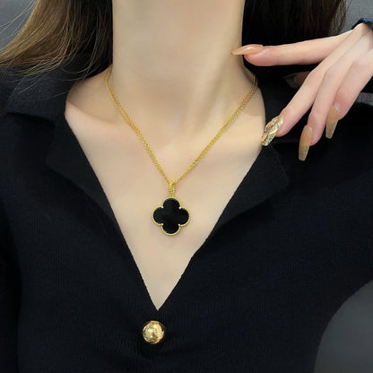 [moco jewelrys]CLOVER 25MM NECKLACE GOLD ONYX
