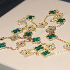 ??Loco?¡¥CLOVER 20 MOTIFS MALACHITE DIAMOND NECKLACE