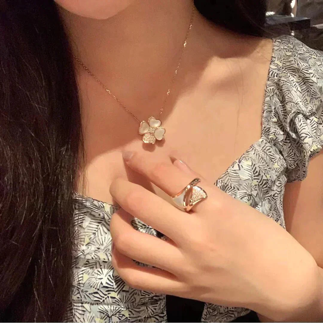 [moco jewellerys]クローバーモップダイヤモンドローズゴールドネックレス