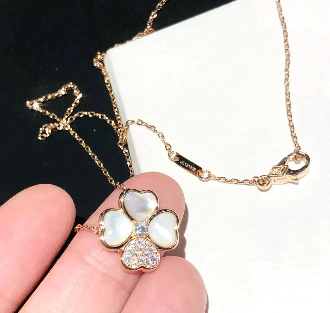 [moco jewellerys]クローバーモップダイヤモンドローズゴールドネックレス