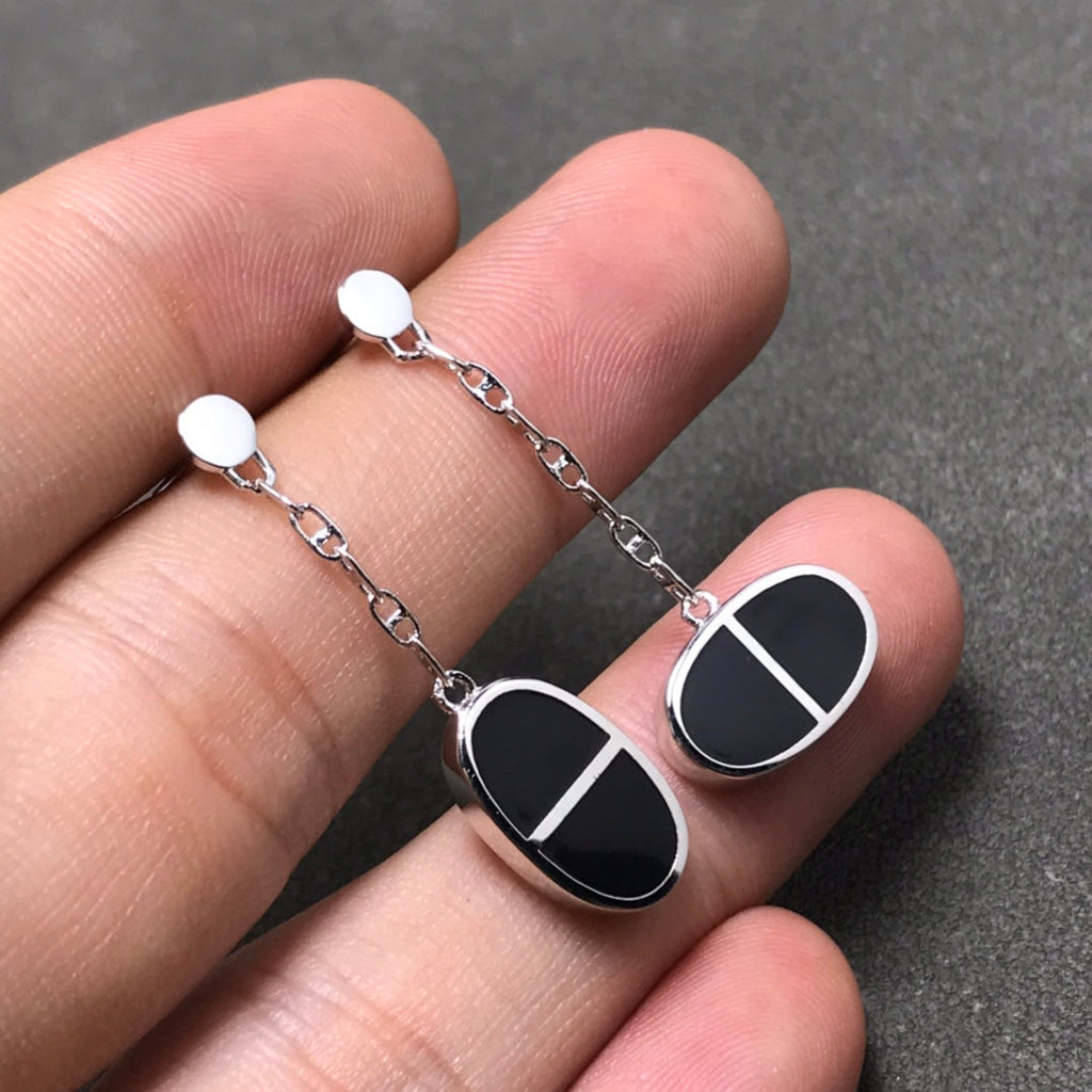 ??Loco?¡¥CHAINE VERSO BLACK CERAMIC SILVER EARRINGS