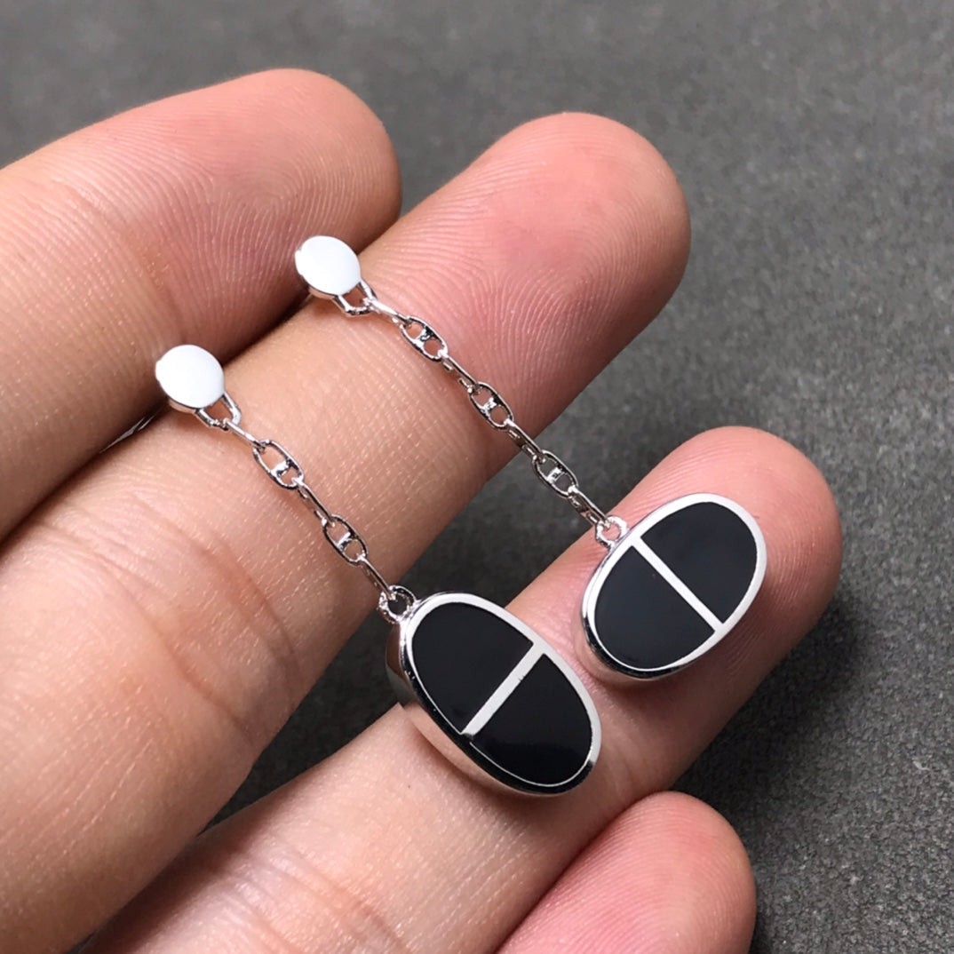 ??Loco?¡¥CHAINE VERSO BLACK CERAMIC SILVER EARRINGS