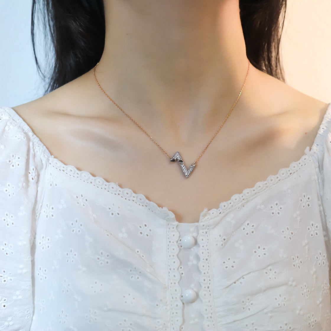[moco jewelrys]VOLT SILBERNE DIAMANT-ANHÄNGER-KETTE