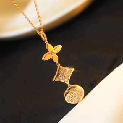 [moco jewelrys]Stern- und Sonnen-Diamant-Halskette aus Roségold