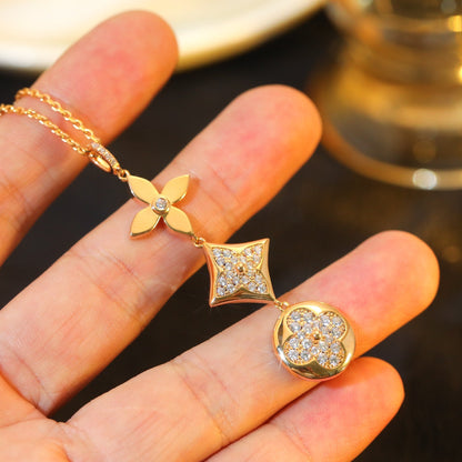 [moco jewelrys]Stern- und Sonnen-Diamant-Halskette aus Roségold