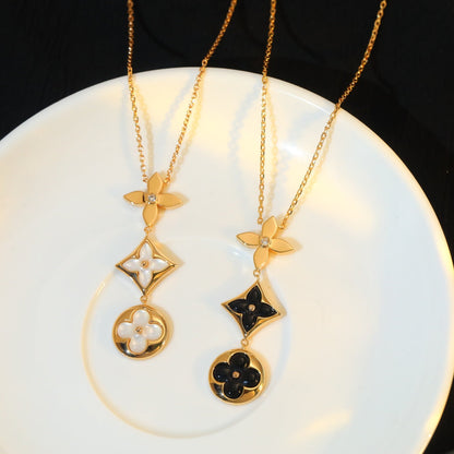 [moco jewelrys] Halskette aus Onyx, Stern und Sonne, roségolden