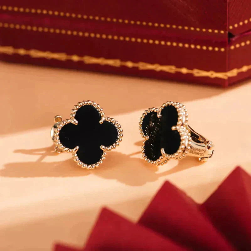 [moco jewelrys]CLOVER MEDIUM 1 MOTIFS  ONYX STUD EARRINGS