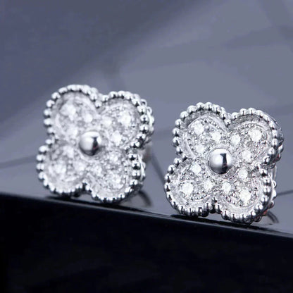 [moco jewelrys]CLOVER 1 MOTIFS DIAMOND STUD EARRINGS SILVER