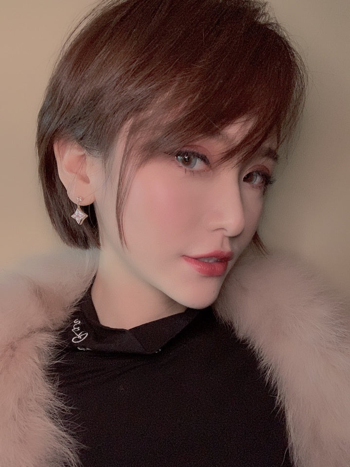 ??Loco?¡¥DOUBLE STAR PINK GOLD MOP DROP EARRINGS