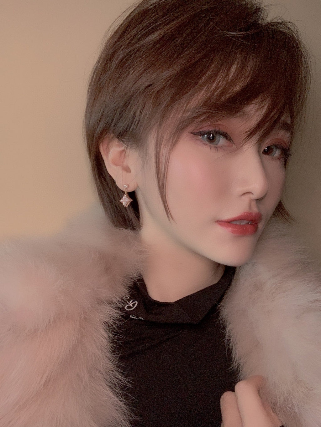??Loco?¡¥DOUBLE STAR PINK GOLD MOP DROP EARRINGS